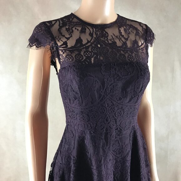 BB DAKOTA Dark Plum Lace Fit and Flare Mini Dress Size 0 - Picture 2 of 8